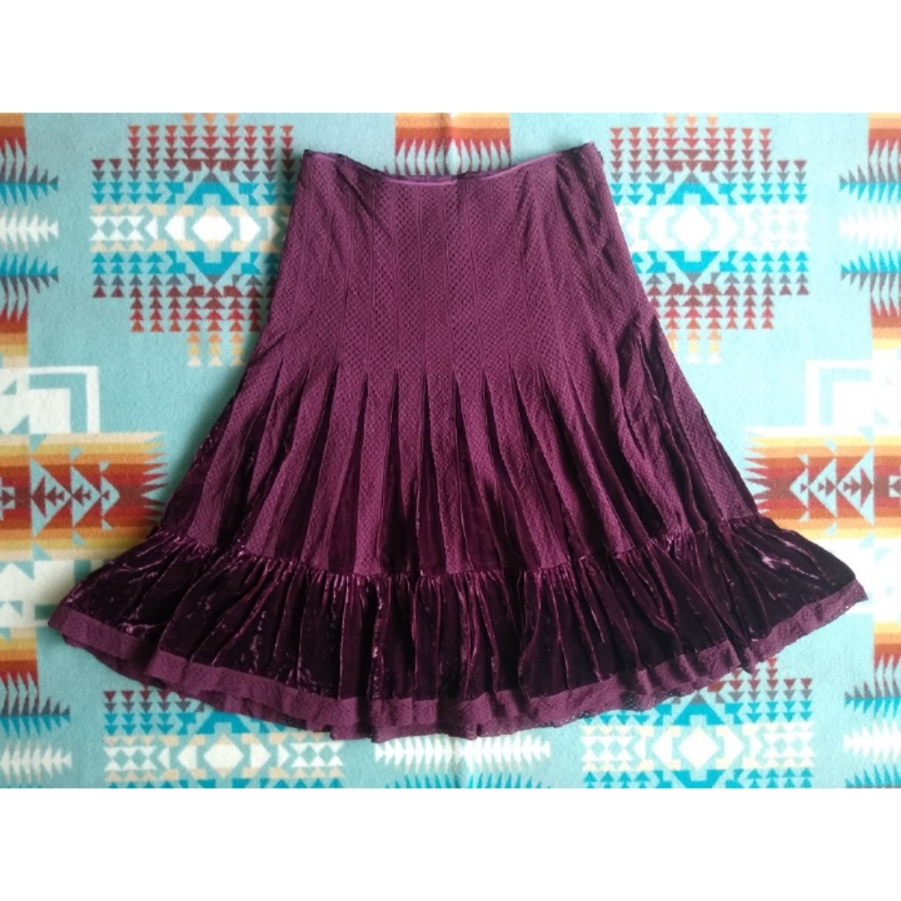 Free People Mid Length Skirt w/ Velvet & Lace